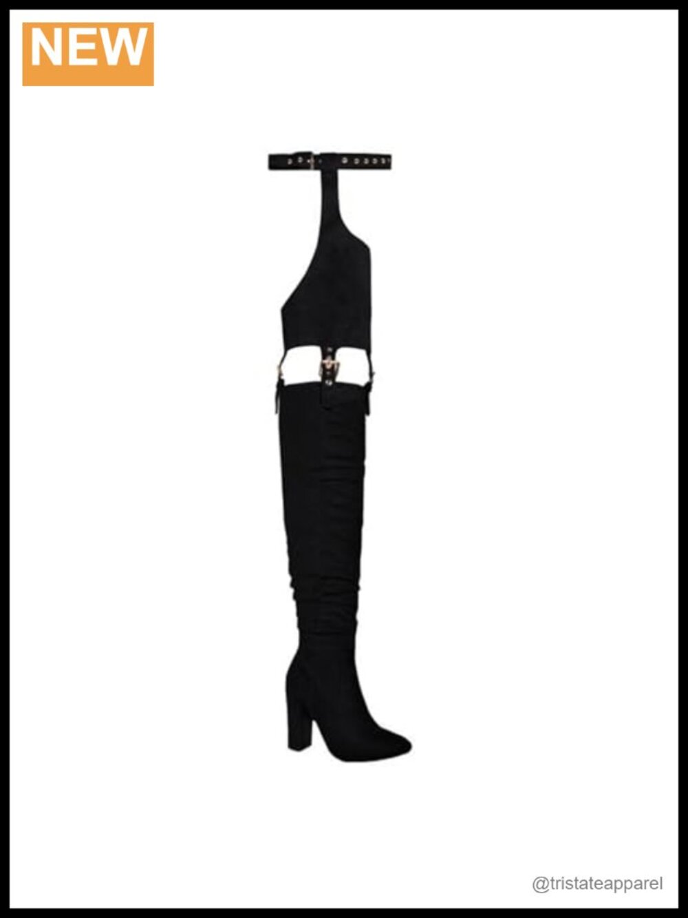 HiColor Women's Belted Pointed Toe High Boots Striking Buckle Strap Fashion